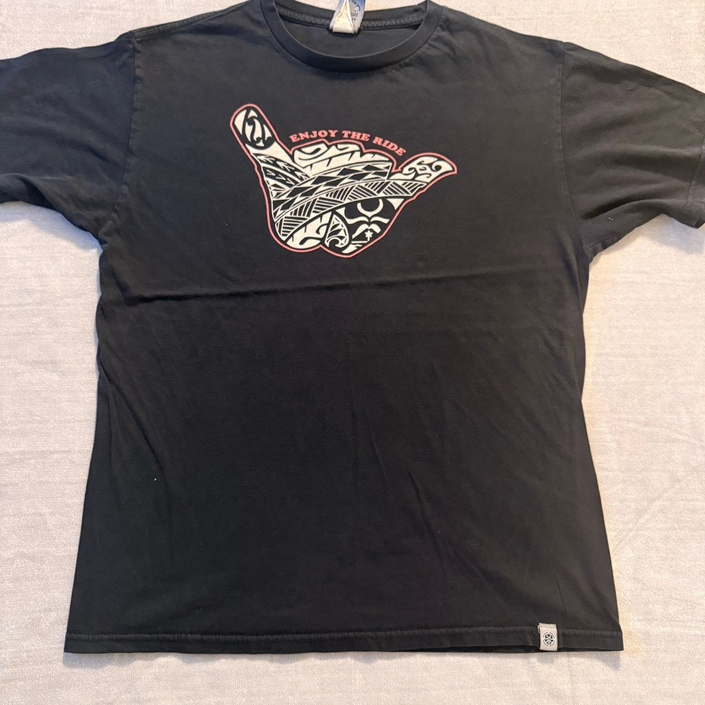 Medium Enjoy The Ride T Shirt Black Tribal Graphic Surf Skate Streetwear